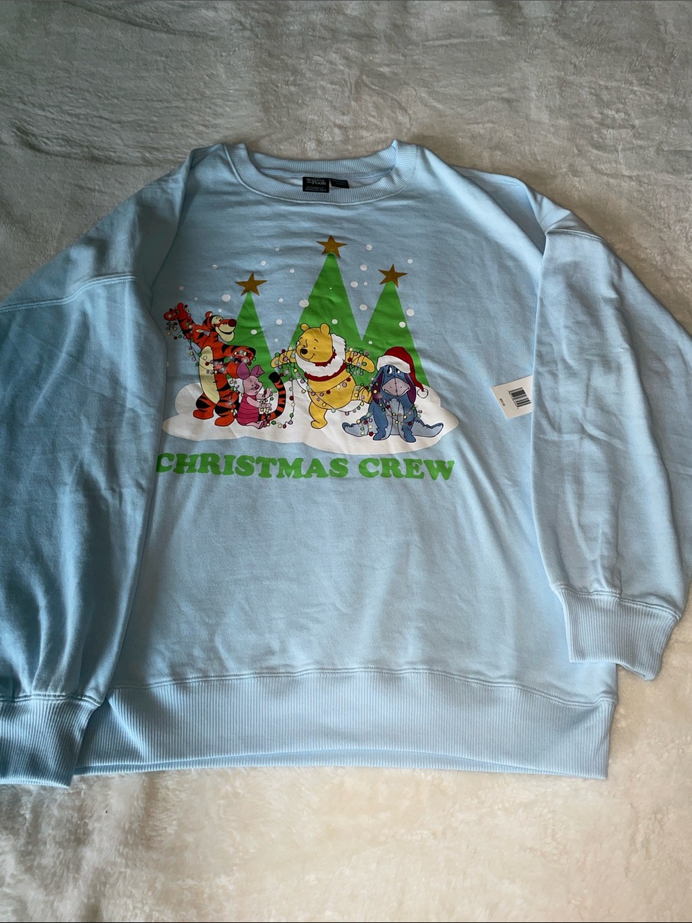 Disney Winnie the Pooh size L light blue Christmas sweatshirt-NWT